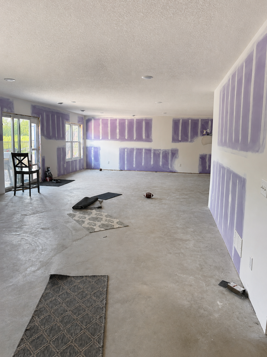 Basement living area before